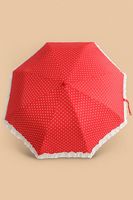 Parapluie Clayre & Eef rouge à pois blancs avec franges