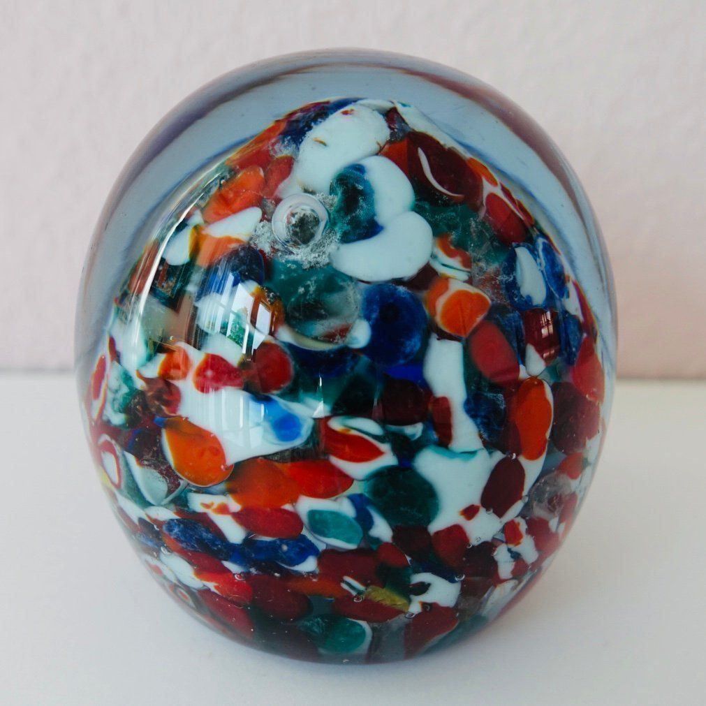 Bicchieri: Glas Ei _ alter 948gr schwerer, bunter Paperweight – Usato da Adliswil venduto da MeDuMe 2