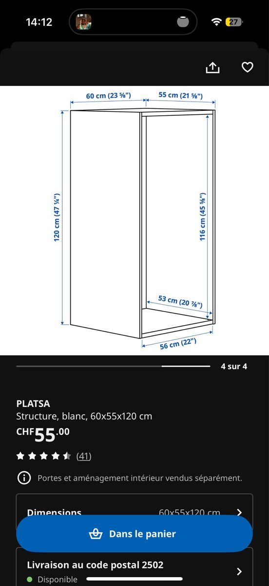 Ikea Armadi: PLATSA IKEA, structure armoire, blanc, 60x55x120 cm – Nuovo (secondo la descrizione) da Meyrin venduto da lea_jt2h 2