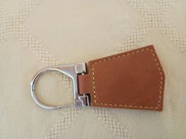 Schlüsselanhänger beige, Karabiner, Leder, ca. 9 cm