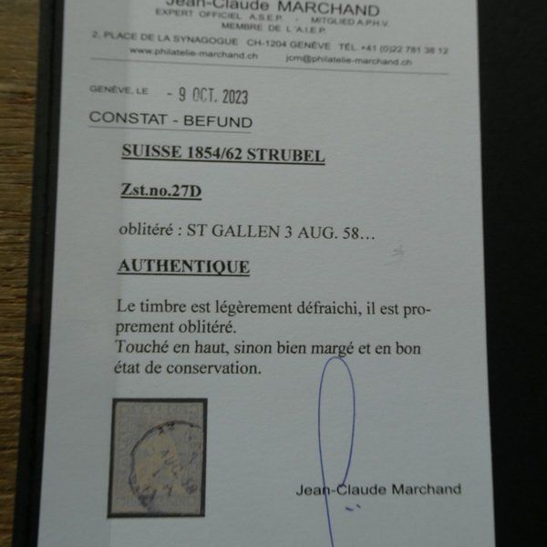 Tous les timbres: STRUBEL° 27 D  mit BEFUND  Kat.Fr. 1300.- – D'occasion à Egliswil par Trens01 2