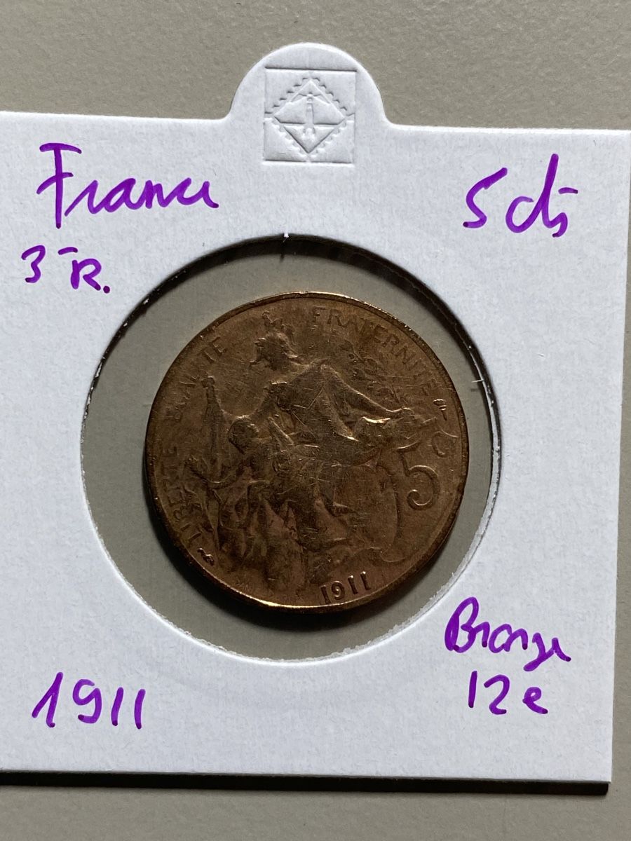 Tutti le monete: France - 5 centimes - 1911 – Usato da Payerne venduto da Mike1682