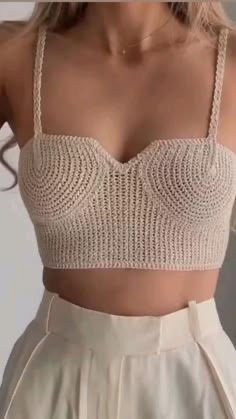 Crop Top Rita Lili Lala beige en crochet, taille unique NEUF