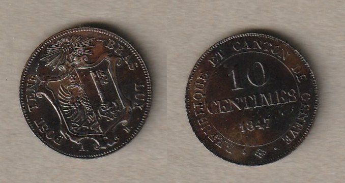 Alle Münzen: Genf, 25 Centimes 1847 vorzüglich – Gebraucht aus Allschwil von Coinfreak
