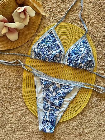 🦋Sexy Damen Bikini Blau Weiss M - Neu -  Gratis Versand