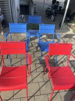 Pfister Gartenstühle 5 Stück 2x rot 3x blau