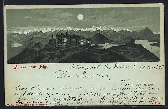 Cartoline postali: Mondschein-Lithographie Rigi, Hotel bei  – Usato da Berlin venduto da bartko-reher
