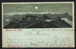 Mondschein-Lithographie Rigi, Hotel bei 