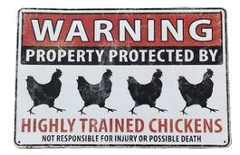 WARNING HIGHLY TRAINED CHICKENS  -  Blechschild   (neu, OVP)