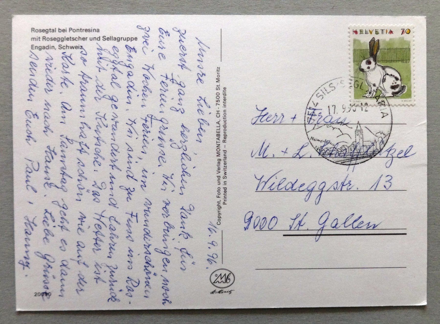 Cartoline postali: Rosegtal bei Pontresina – Usato da Fétigny venduto da Billy2miny 1