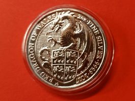 2 Oz Unze Queen's Beasts The Red Dragon of Wales 2017 SILBER