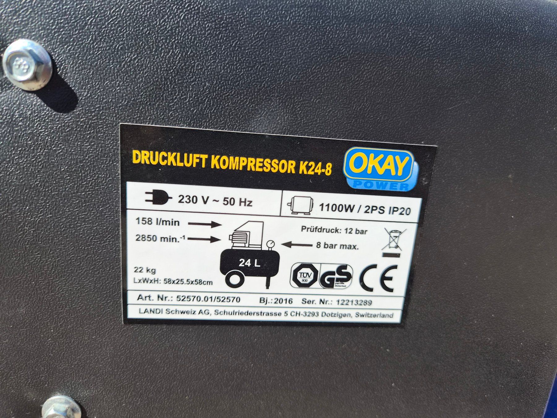 Compressori: Kompressor Okay K24-8 – Usato da Trachslau venduto da Roger100125 2