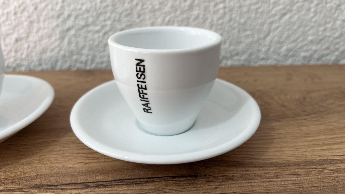Tazze: 2 Raiffeisen Espressotassen mit Unterteller – Nuovo (secondo la descrizione) da Rebstein venduto da gimmma 1