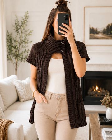 Braune Strickweste Damen Herbst Winter