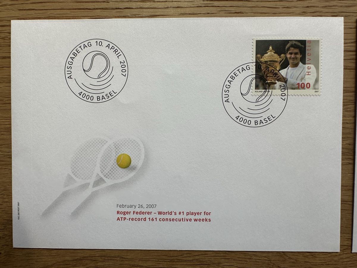 Tutti i francobolli: Schweiz - 2007 FDC Roger Federer 4er Block und Einzelmarke – Usato da Schmitten / FR venduto da Samsara169 2