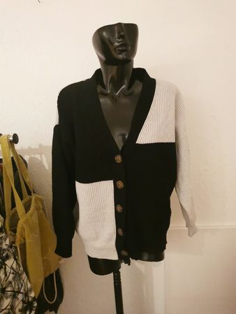 Trendiger Strick Cardigan, Schwarz/Weiss, Grösse M