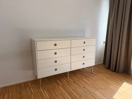 Kommode Sideboard weiss mit Holzgriffen