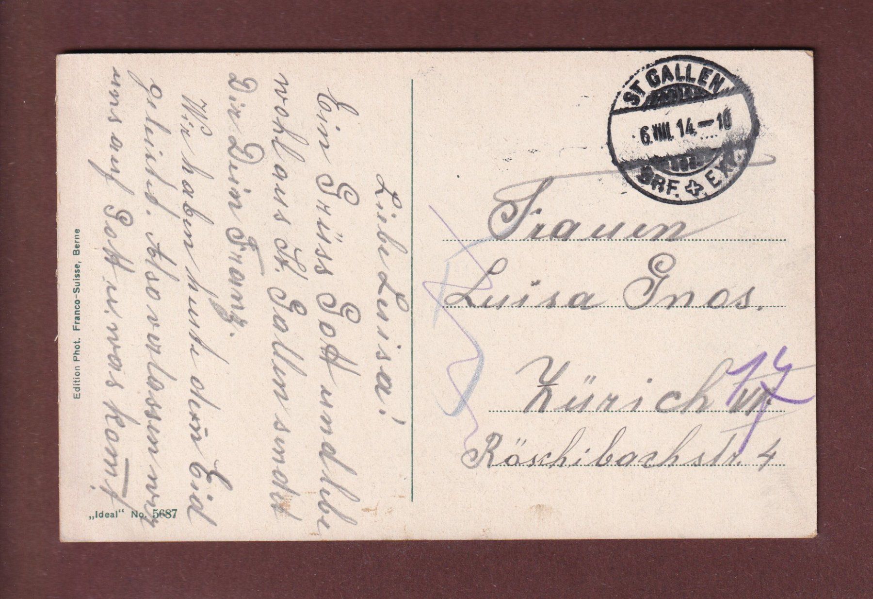 Ansichtskarten: ST. GALLEN - Stiftskirche - 1914 – Gebraucht aus Pully von nicecards-shop 1