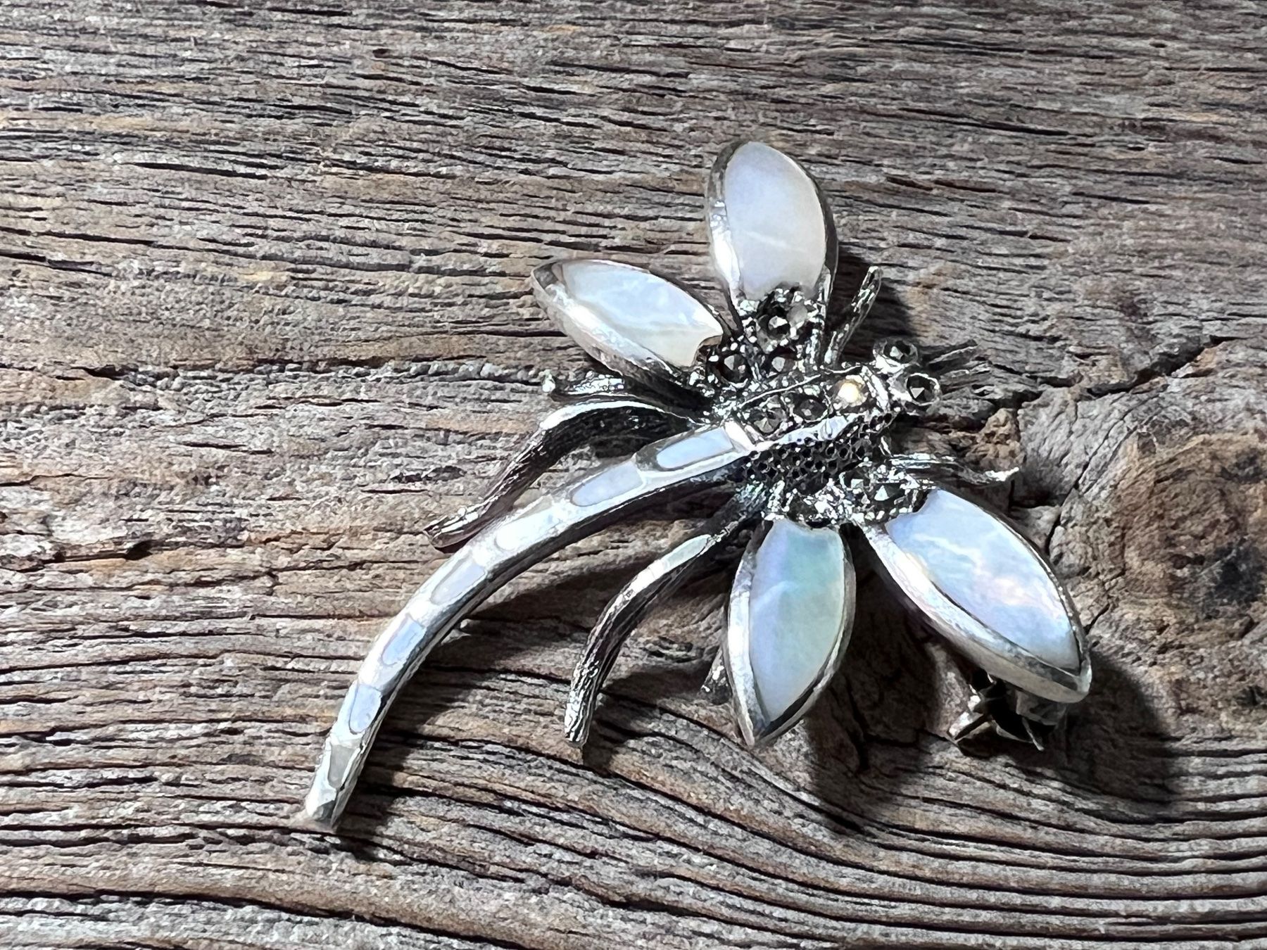 Spille & Fermagli: Brosche Libelle im Jugendstil Silber Perlmutter u Markasiten – Nuovo (secondo la descrizione) da Bern venduto da Jiffy 2