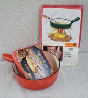 Grosse Vintage Fonduepfanne Gusseisen und Fondueset 3-teilig