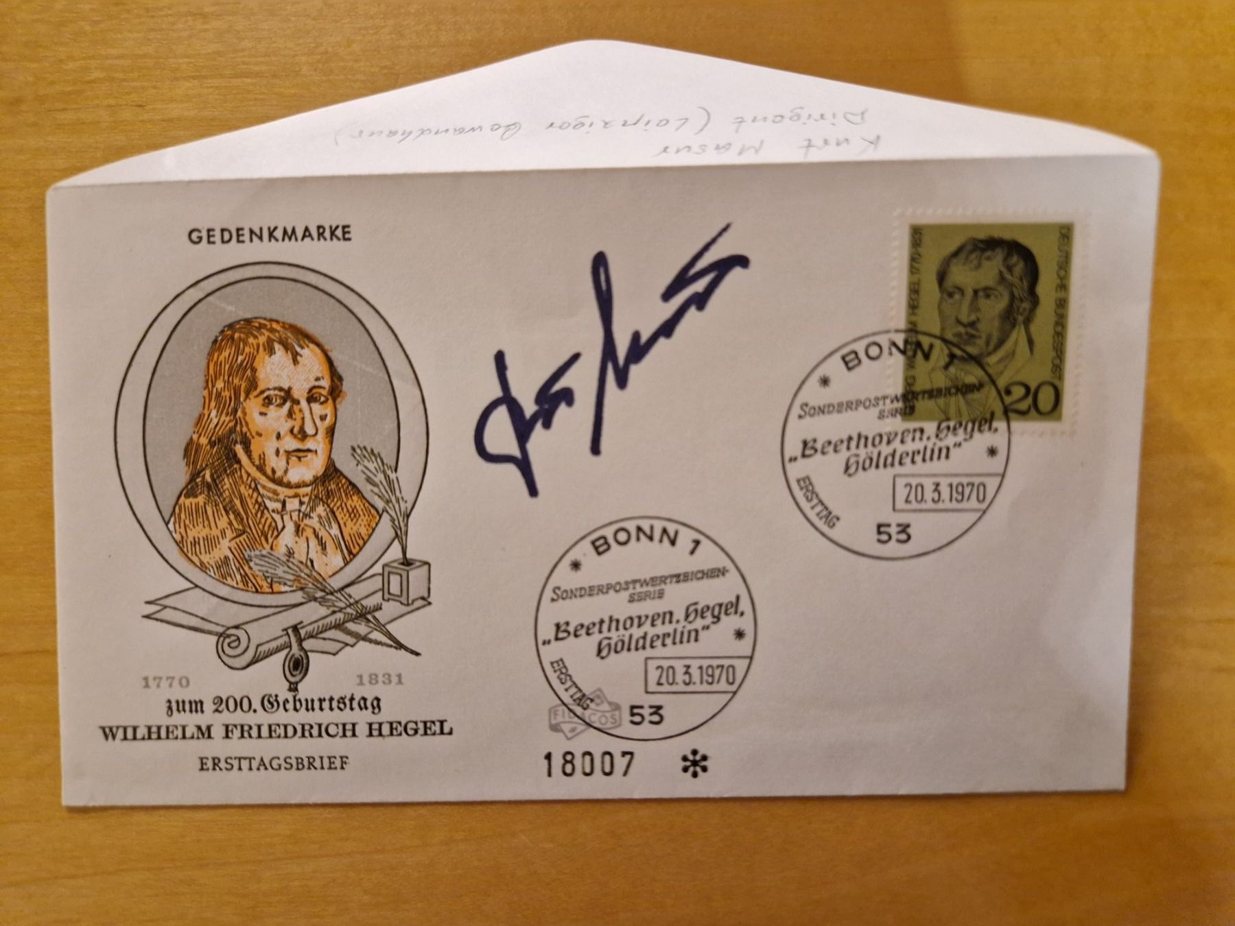 Autografi: Kurt Masur, Original Autogramm auf Gedenkmarke – Usato da Salmsach venduto da Schusoa