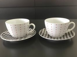 Geschenk: 2 megagrosse Tassen mit rosa Tupfen Landhaus Stil
