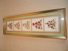 REICHLIN Herbstliches Bild gepresste Blumen mit Goldrahmen