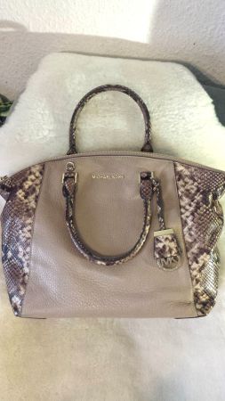 Portoaktion! Michael Kors Riley Tasche, Leder Beige, Python