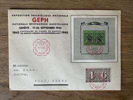 Schweiz - 1943 Genfer Block FDC 17.9.43 mit zusätzlicher Nr