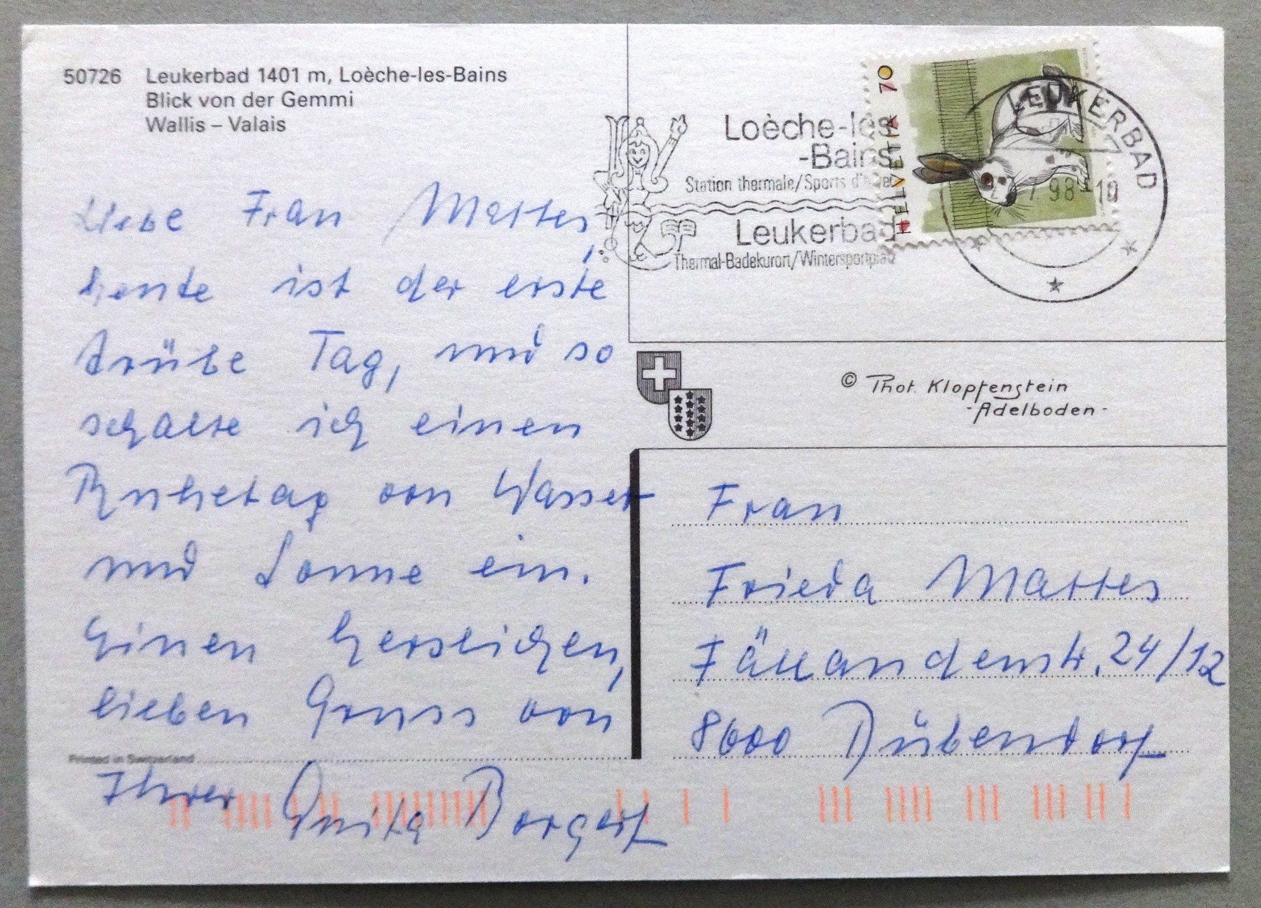 Cartoline postali: Leukerbad 1401 m, Blick von der Gemmi – Usato da Fétigny venduto da Billy2miny 1