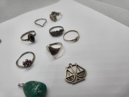 Schmuck Konvolut, Silber, Ringe, Anhänger, Kette, 925, 800..