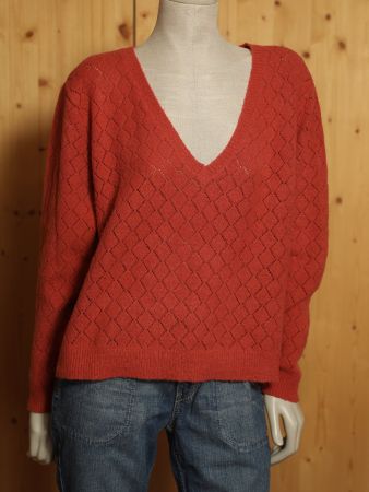 Strickpullover, V-Neck, Rhabarberrot, Gr. 44/46, neu