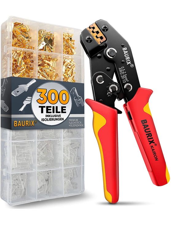 Crimpzange inkl. 300 Stück Flachsteckhülsen Set (Neu und