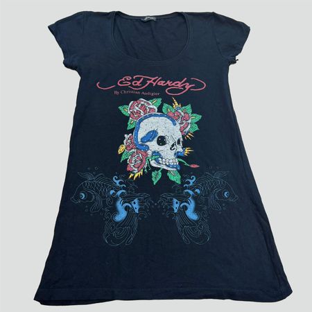 Vintage Ed Hardy long shirt Y2K rhinestones