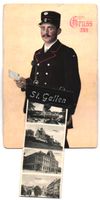 Leporello-AK St. Gallen, Postbote, Gesam
