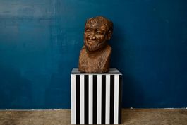 Important buste d'homme en bois style art brut brutalisme