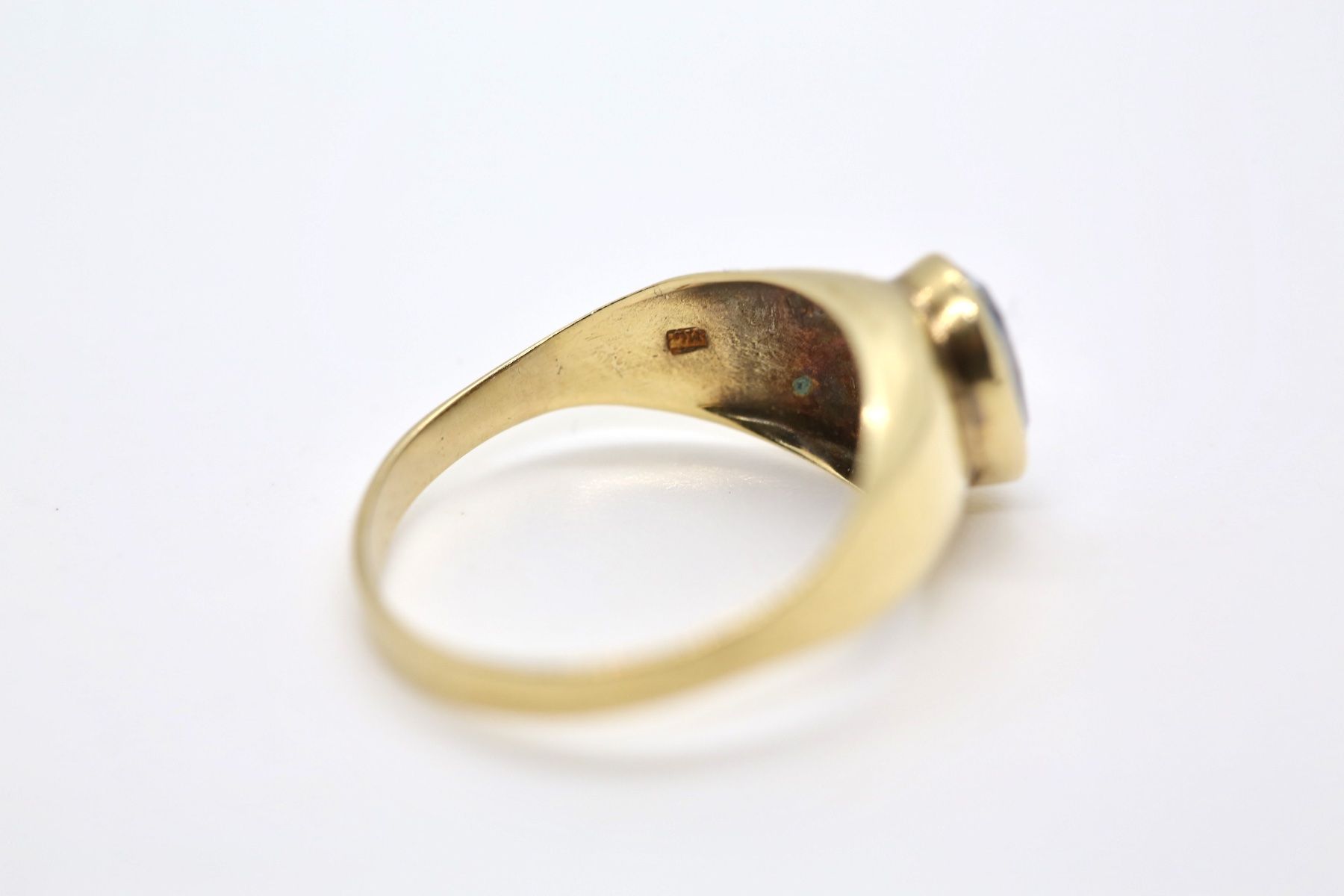 Anelli: Goldring 14K mit hellblauem Stein – Usato da Reinach BL venduto da Han-Numismatik 3