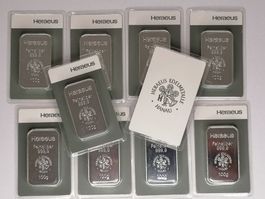30 x 100g Silberbarren HERAEUS OVP .999 Silver