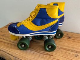 Ultra coole Retro Rollschuhe blau gelb Grösse 38 Top