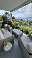 Gartenmöbel Set 4-teilig Rattan Optik mit Auflagen, 1 Kratze