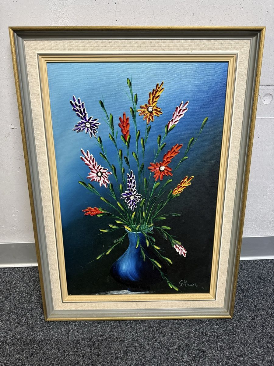 Poster & Bilder: Ölbild  Stillleben eines Blumenstrausses signiert – Gebraucht aus Bern von Delamer 1