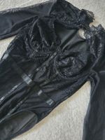 Sexy Body, Spitzen-Body, Schwarz, Langarm