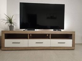 TV-Möbel / Lowboard 185 cm, Eiche-Dekor/weiss, 3 Schubladen