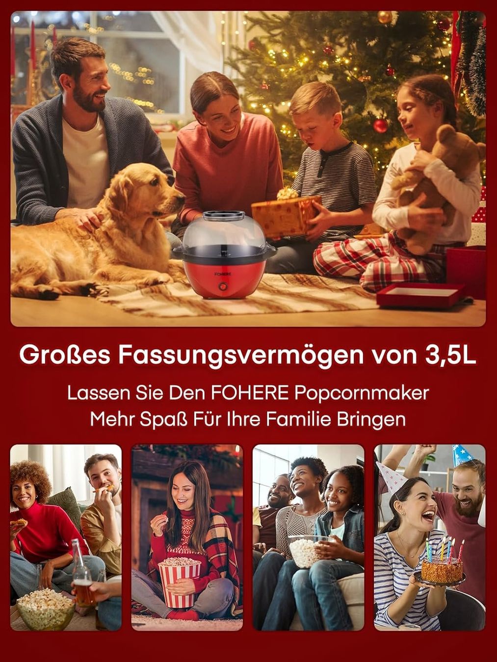 Elettrodomestici da cucina: Popcornmaschine 3,5L rot elektrisch Popcorn Maker – Nuovo e nell'imballaggio originale da Wittenbach venduto da VELARO 5