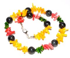 EDELSTEINKETTE KETTE STEINKETTE ECHTE KORALLE UND LABRDORIT
