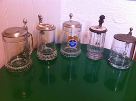 5 Bierhumpen Glas mit Deckel