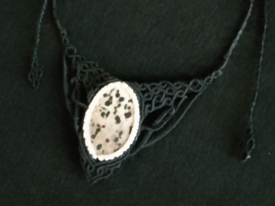 Ketten: Makramee Kette / Collier mit Dalmatinerjaspis – Neu (gemäss Beschreibung) aus Pfäffikon ZH von Emporos_42 1