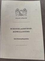 Hist. Niederlassungsbewilligung Stadt Zürich 1930er Jahre