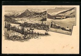 Lithographie Davos, Kurhaus, Davoser See