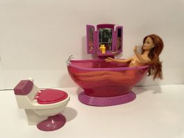 Barbie Badezimmer Set mit Puppe Toilette Badewanne und Spieg
